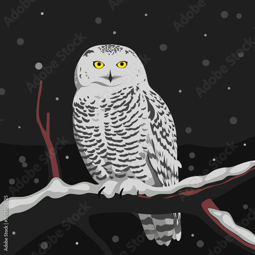 Elegant vector illustration of a snowy owl, showcasing intricate details and capturing the majestic essence of this arctic bird.