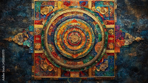 Tibetan symbolic mandala with sacred geometry high resolution picture