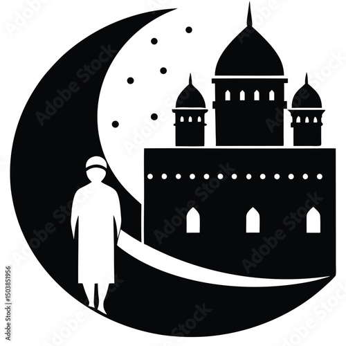 a silhouette of a person walking around the kaaba