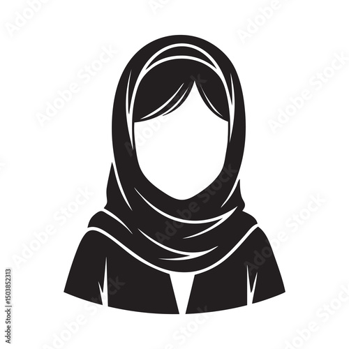 Minimalist Hijab Woman Icon - Faceless Muslim Girl Silhouette
