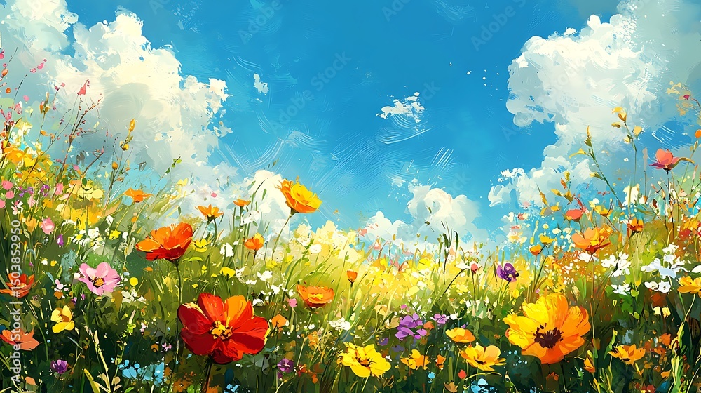 Fototapeta premium Vibrant spring meadow full of flowers high resolution picture