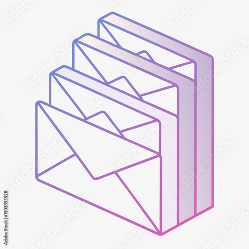 Isometric email inbox with stacked envelopes in gradient design  