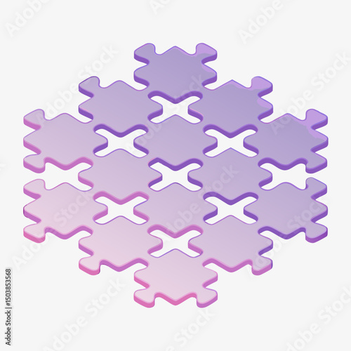 Abstract isometric puzzle pieces in gradient purple and pink colors  