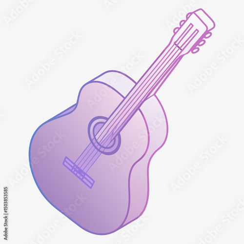 Isometric guitar icon in gradient style with purple tones  
