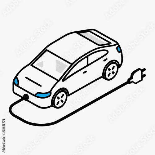 Electric car charging with power plug connected in minimalist style  