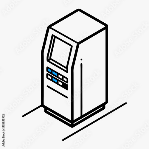 Isometric ATM machine with buttons and screen in minimal design  
