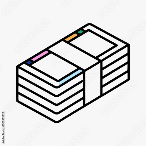 Stack of cash shown in isometric style with colorful bands