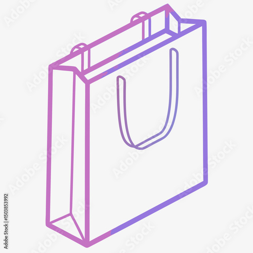 Isometric shopping bag with gradient design in purple and pink colors  