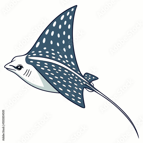 Graceful spotted eagle ray vector illustration featuring distinctive white spots and wing-like fins, ideal for ocean-themed designs.