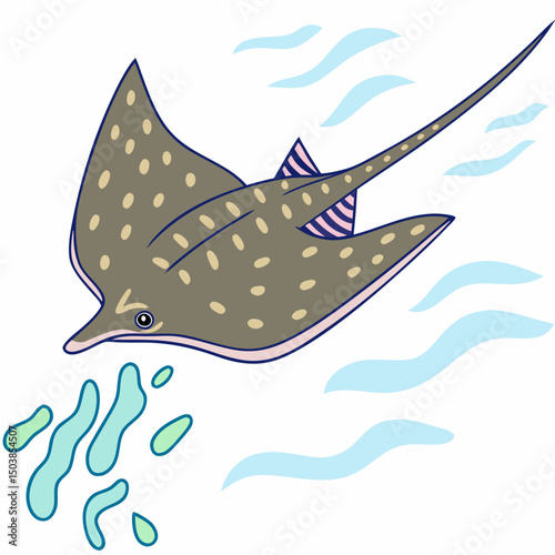 Graceful spotted eagle ray vector illustration featuring distinctive white spots and wing-like fins, ideal for ocean-themed designs.