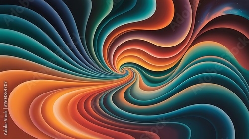Colorful waves in vibrant hues flow across a deep black background, creating a striking visual contrast.
