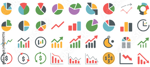 graph pie chart and bar chart icon vector set