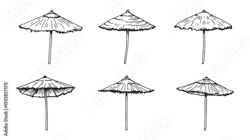 Beach umbrella with natural straw look
