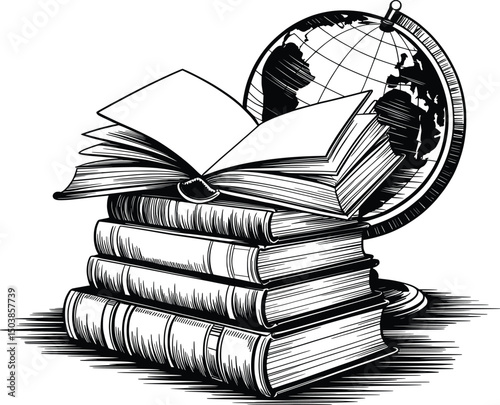 Global Knowledge and Education Books Silhouette Vector Illustration.