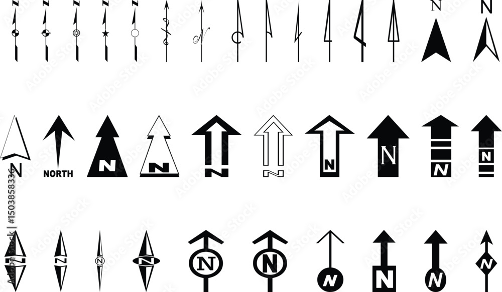Compass icon set stock illustration collection