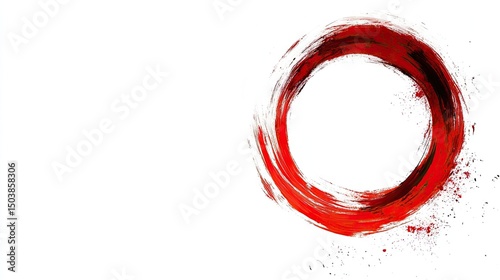 Circular red and black paint splatter design.