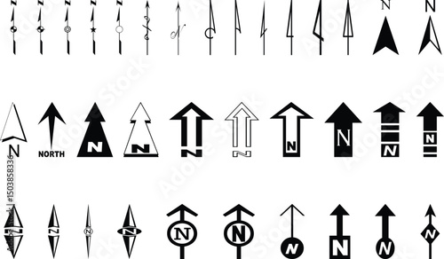 Compass icon set stock illustration collection