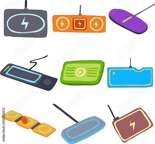 charging mat set cartoon vector illustration