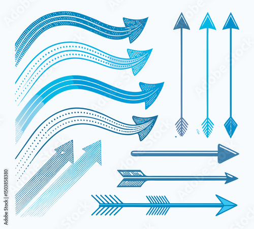 A nautical illustration featuring a set of vector banners and arrows guiding a sailboat across the summer ocean waves