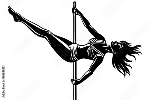 Dynamic Pole Dance Silhouette Strength, Grace, and Athleticism, pole, dance, silhouette, woman, athletic, rhythm, curves, grace, intense, powerful, visual, physical, passion, skill, performance, pose