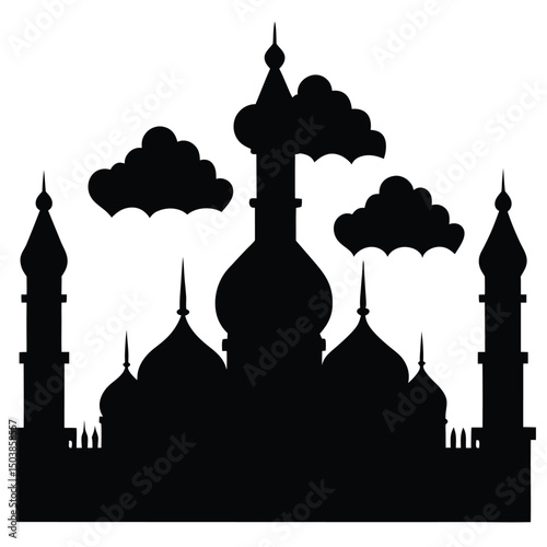 the silhouette of multiple mosque minarets silhou