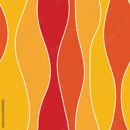 Abstract seamless pattern with hand drawn white vertical waves in orange colors