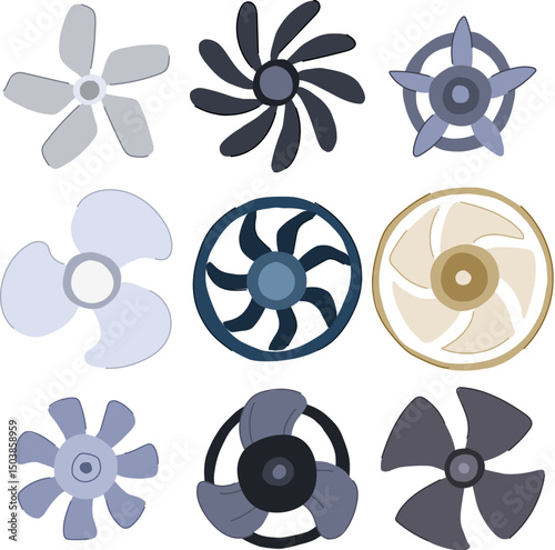cooling fan set cartoon vector illustration