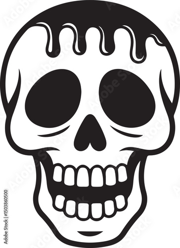 Melting Skull Vector, Dripping Horror Skull Illustration, Black and White Creepy Design, Gothic Tattoo Art, Monochrome Illustration of Melting Skull with Dripping Effect