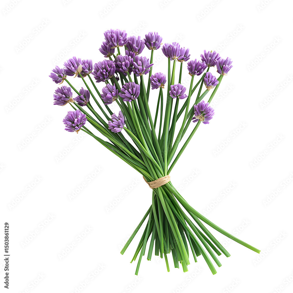Fototapeta premium Purple Chive Flowers Bouquet Fresh Herbs Black Background,