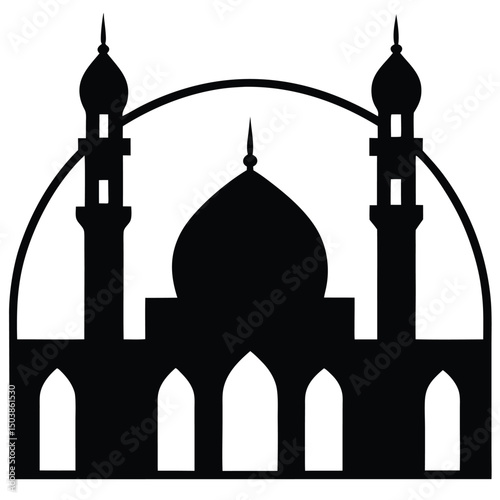 a mosque minaret with a series of arches leading u