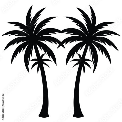 a pair of coconut trees leaning slightly toward ea