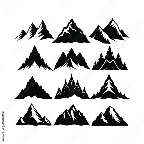 Diverse Mountain Peaks and Landscapes Silhouettes