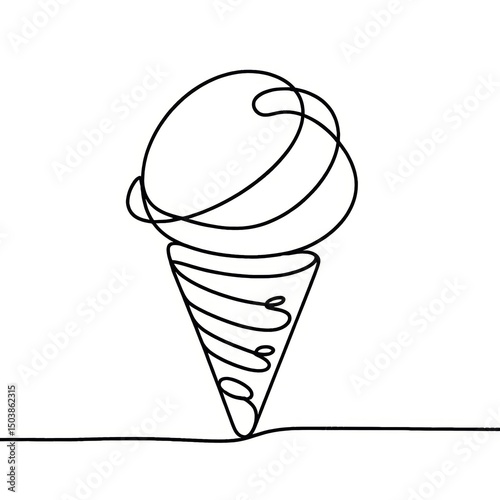 One-line drawing of ice cream cone with swirl pattern