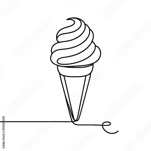 Simple line drawing of ice cream cone in black and white  