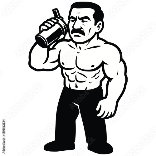 Muscular Man Enjoys His Protein Shake Generative AI