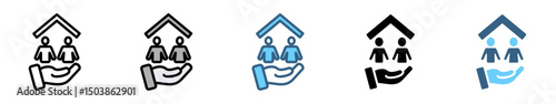 ELDERLY CARE icon with multiple style of caregiver, nursing home, assisted living, home nurse and delivery service

