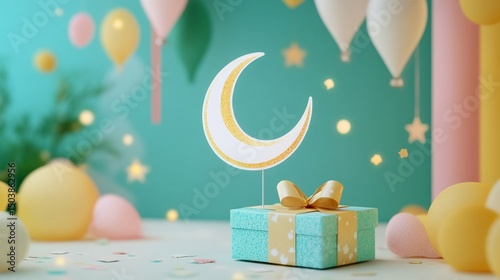 Eid-al-Ada with a crescent icon and gift box concept of celebration planning.