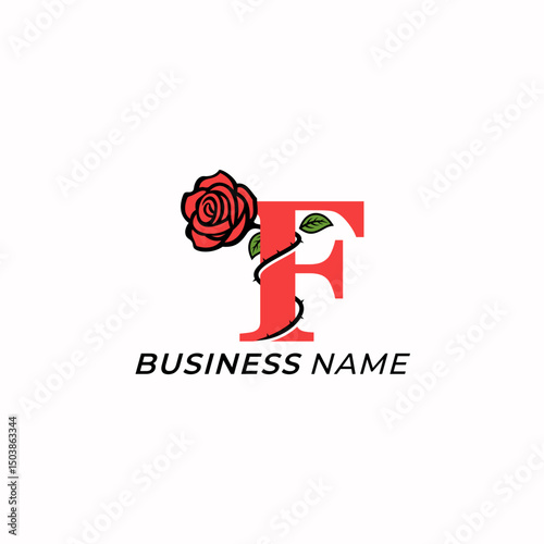 design logo creative letter F and rose flower