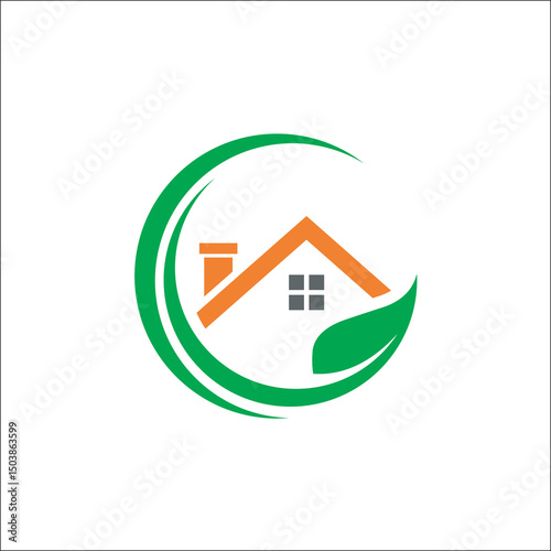 house with leaf ecology for icon, home logo and identity designs