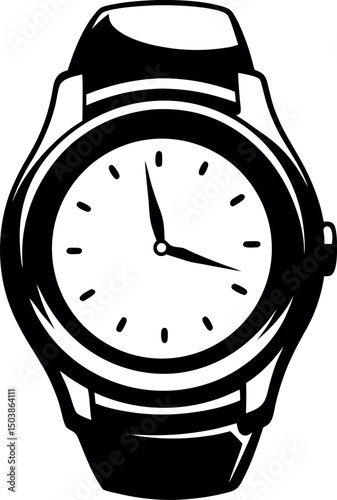 Stylized Black and White Image of a Classic Wristwatch with Time Shown vector 