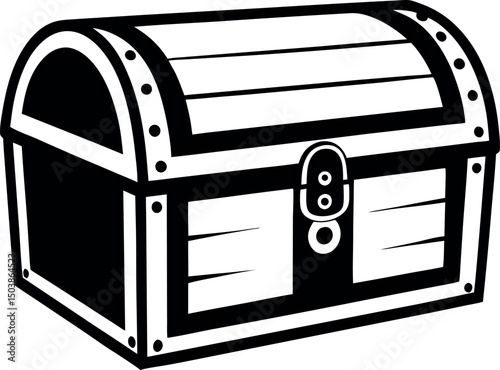 A Black and White Graphic Illustration of a Classic Treasure Chest vector silhouette