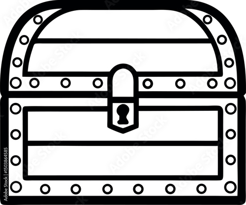Simple black and white cartoon rendering of a closed treasure chest  