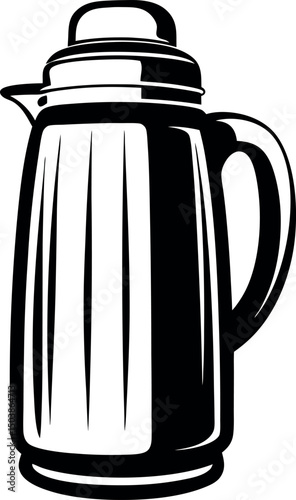Stylized black and white thermal carafe vector illustration with handle vector 