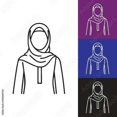 Diverse Muslim Woman Hijab Icons - Black and White Minimalist Collection