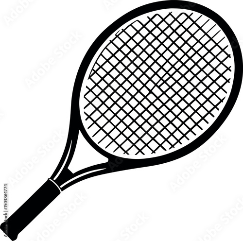 Iconic Black and White Tennis Racket Illustrating Sport and Athleticism in Sharp Detail vector silhouette