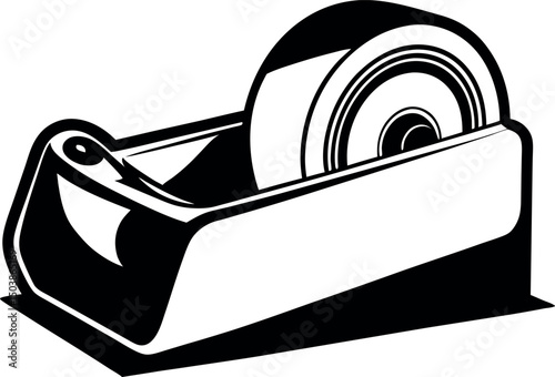 Monochrome Illustration of a Tape Dispenser Tool with Adhesive Tape Roll vector silhouette