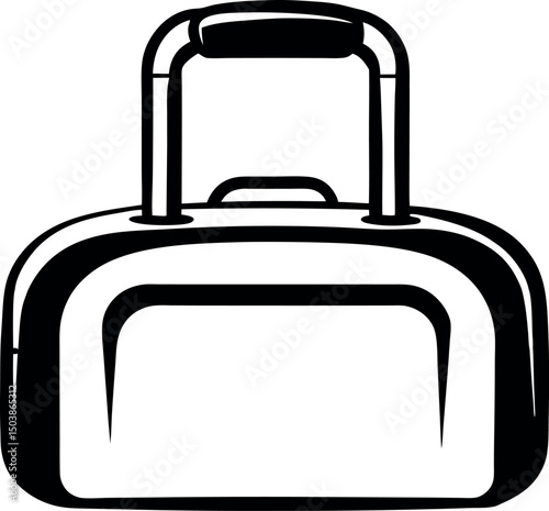 Stylized black and white illustration of a trolley luggage bag for travel  