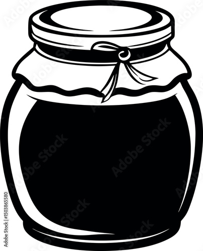 Illustration of a glass jar filled with delicious homemade jam or jelly vector silhouette