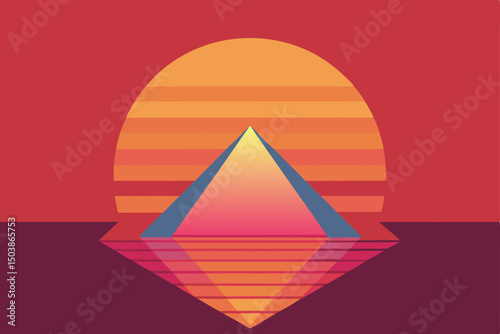 Egypt pyramids triangle vector illustration symbol design icon travel sun shape mountain button sea light 3d