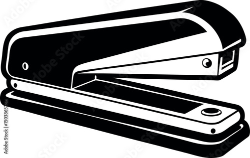 A bold monochrome vector illustration of a staple gun isolated on white vector silhouette